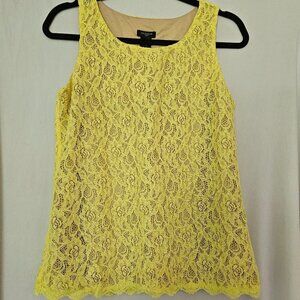 Ann Taylor Tank Top SMALL Lace Sleeveless Lined Shirt Yellow Scoop Neck  NWT